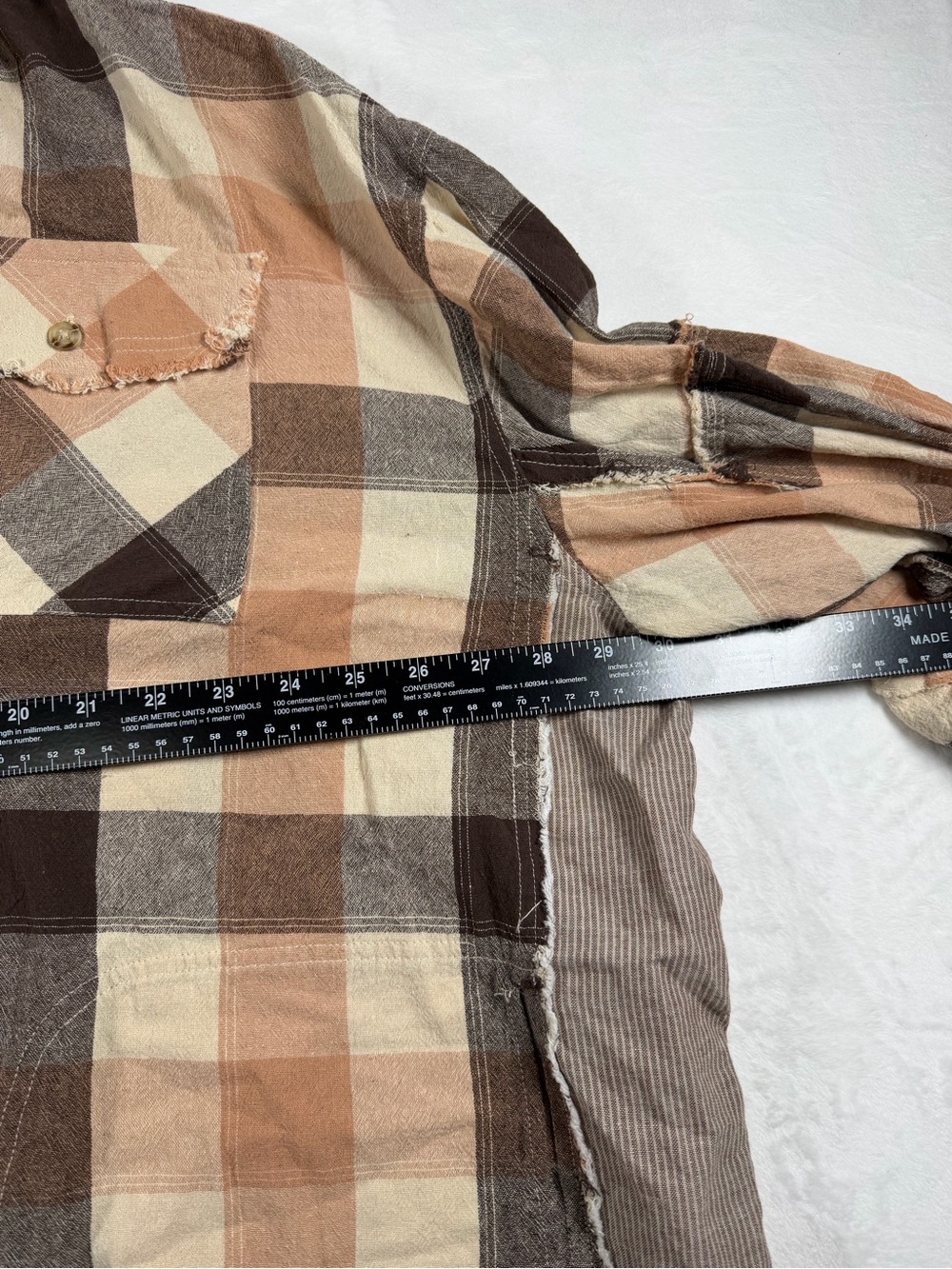 Easel Plaid Button-Front Shirt Jacket - Beige & Brown - Picture 7 of 8